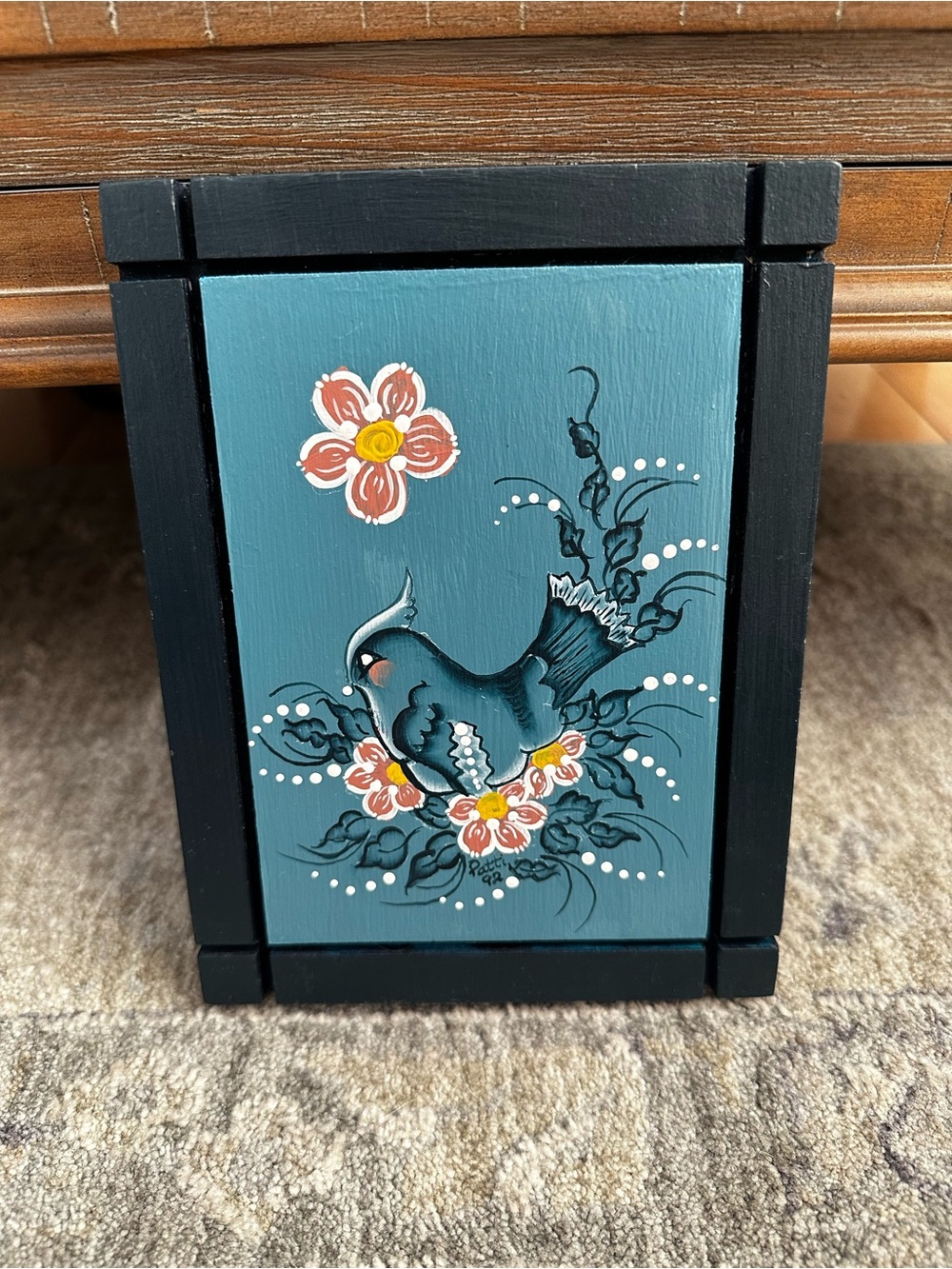 Vintage Hand-Painted Blue Bird Floral Wall Art